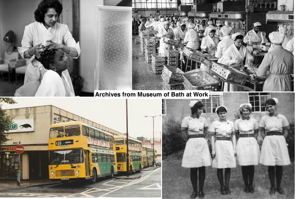 Photographs from the Museum of Bath archive, air dressing, factory work, buses and nursing.